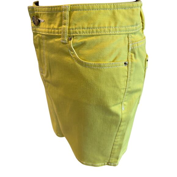 Cache Yellow Lemon Ice Denim Metal Button 5 Packet Skirt New Stretch $98 NWT - Picture 5 of 7
